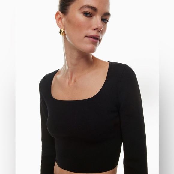 NWOT Aritzia Babaton Large Black Square Neck Sculpt Knit Cropped Longsleeve - Picture 5 of 10